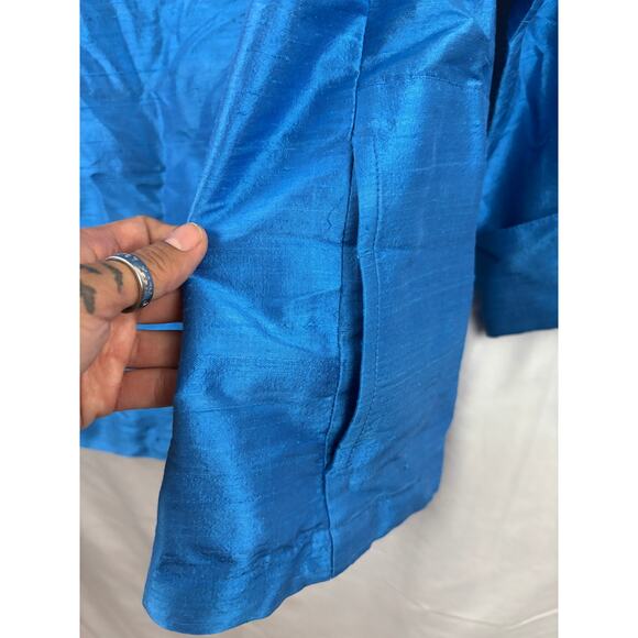 Caroline Rose Blue 100% Silk Open Front 3/4 Sleeve Topper Jacket LARGE - Picture 13 of 15